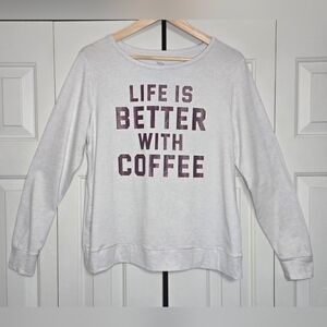 Secret Treasures Pajama Top M 8-10 Gray Coffee Graphic Sweatshirt Long Sleeve